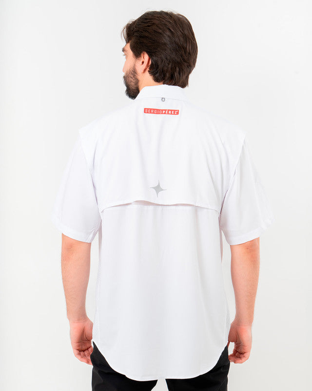 MAJA® Outdoor Signature Shirt, White, back view, Relaxed fit, Polyester, with ripstop, ideal for office