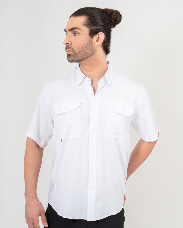 MAJA® Outdoor Signature Shirt, White, front view, Relaxed fit, Polyester, with ripstop, ideal for office