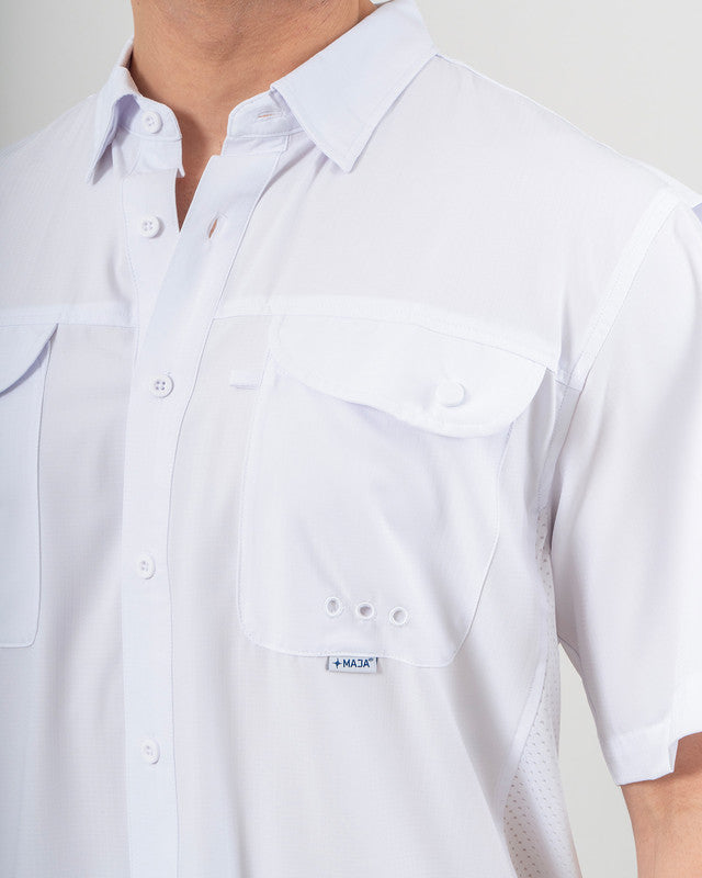 MAJA® Outdoor Signature Shirt, White, side view, Relaxed fit, Polyester, with ripstop, ideal for office