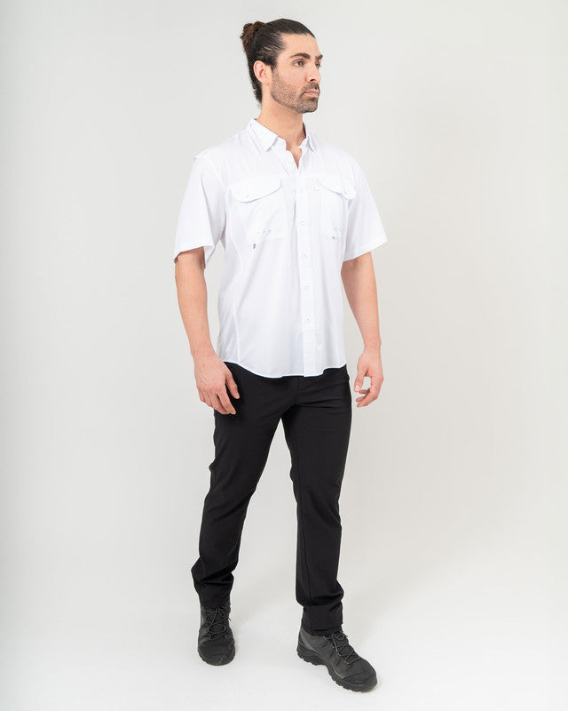 MAJA® Outdoor Signature Shirt, White, detail, Relaxed fit, Polyester, with ripstop, ideal for office