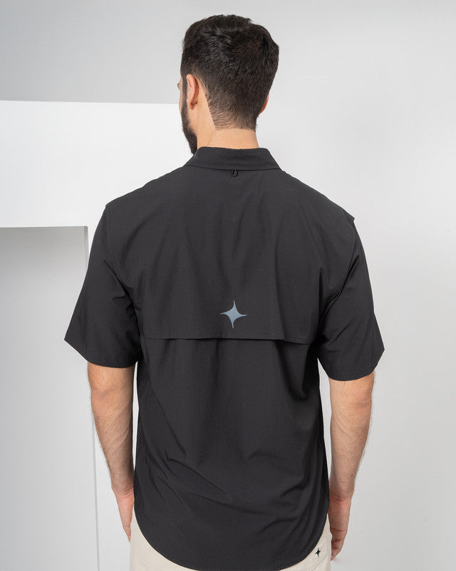 MAJA® Outdoor Signature Shirt, Black, back view, Relaxed fit, Polyester, with ripstop, ideal for office