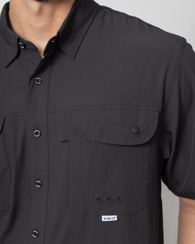 MAJA® Outdoor Signature Shirt, Black, side view, Relaxed fit, Polyester, with ripstop, ideal for office