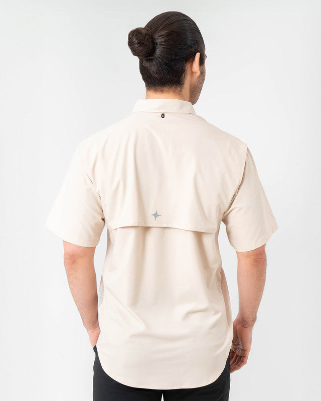 MAJA® Outdoor Signature Shirt, Khaki claro, back view, Relaxed fit, Polyester, with ripstop, ideal for office