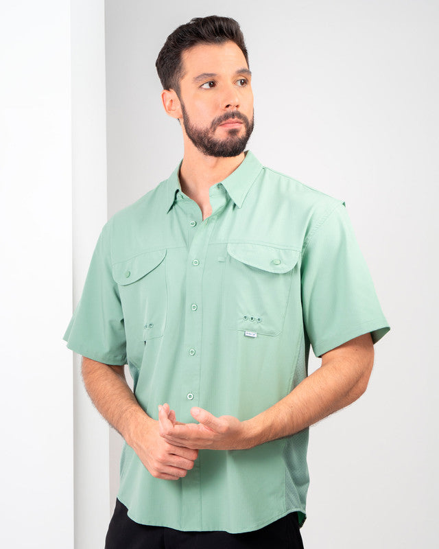 MAJA® Outdoor Signature Shirt, Verde claro, front view, Relaxed fit, Polyester, with ripstop, ideal for office