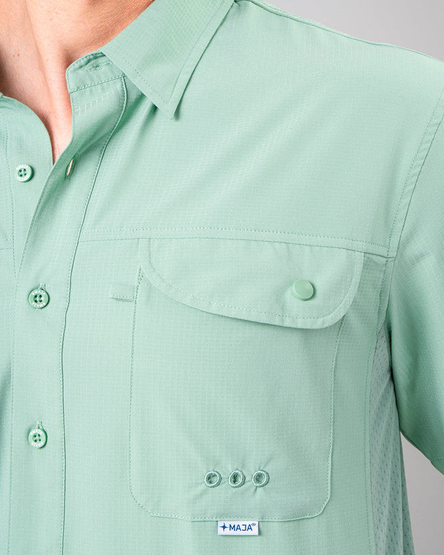 MAJA® Outdoor Signature Shirt, Verde claro, side view, Relaxed fit, Polyester, with ripstop, ideal for office