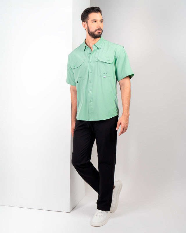 MAJA® Outdoor Signature Shirt, Verde claro, detail, Relaxed fit, Polyester, with ripstop, ideal for office