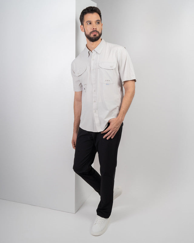 MAJA® Outdoor Signature Shirt, Light Gray, detail, Relaxed fit, Polyester, with ripstop, ideal for office