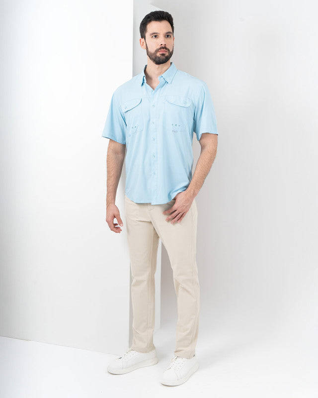 MAJA® Outdoor Signature Shirt, Sky Blue, detail, Relaxed fit, Polyester, with ripstop, ideal for office