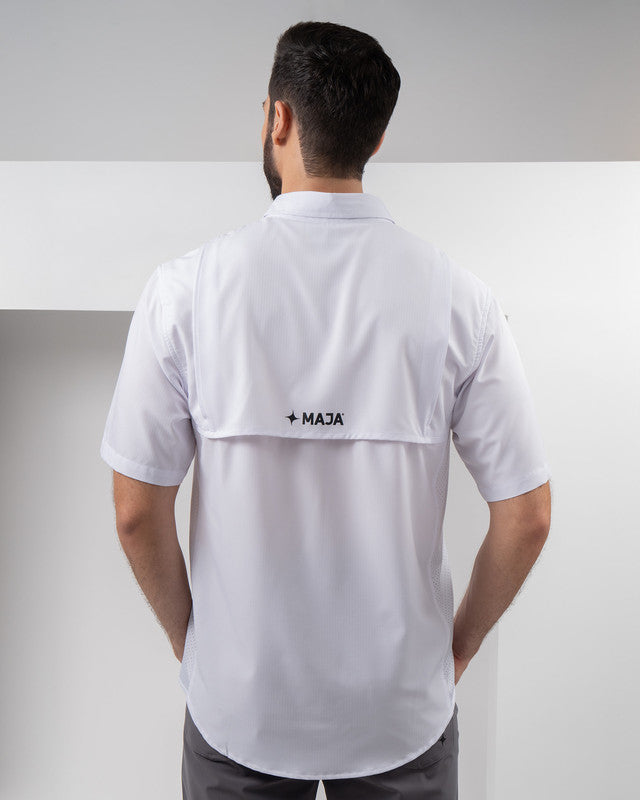 Tripulante Shirt, White, back view, Regular fit, Polyester, ideal for office