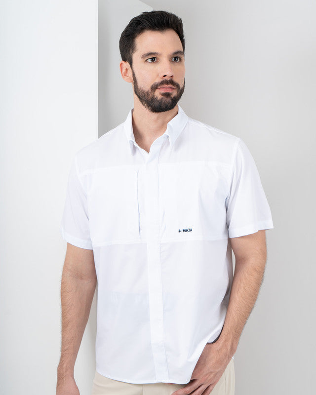 Pacífica Shirt, White, front view, Relaxed fit, Polyester, with ripstop, ideal for office