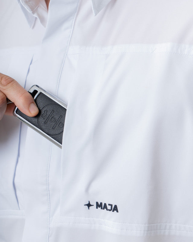 Pacífica Shirt, White, side view, Relaxed fit, Polyester, with ripstop, ideal for office