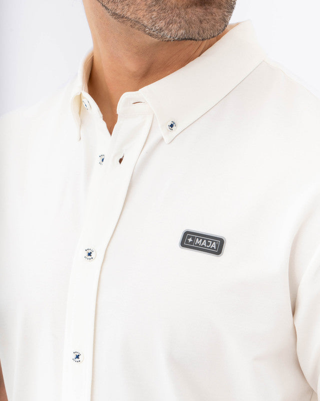 MAJA® Oxford Shirt, White, side view, Slim fit, Polyester, with 4-way stretch fabric, ideal for office