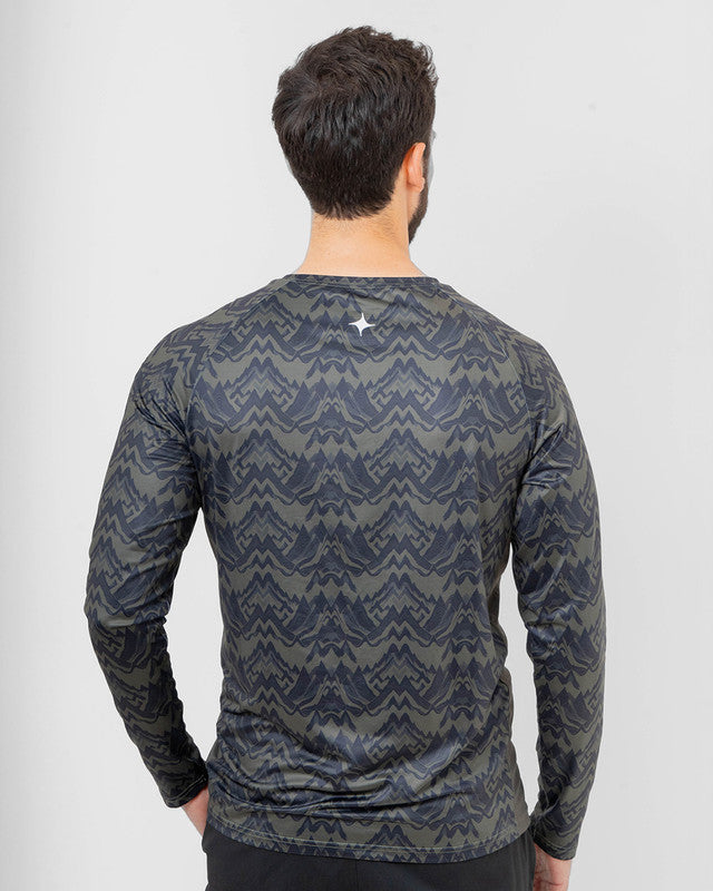 Performance Long Sleeve, Patrón contoy verde, back view, Relaxed fit, Polyester, versatile use