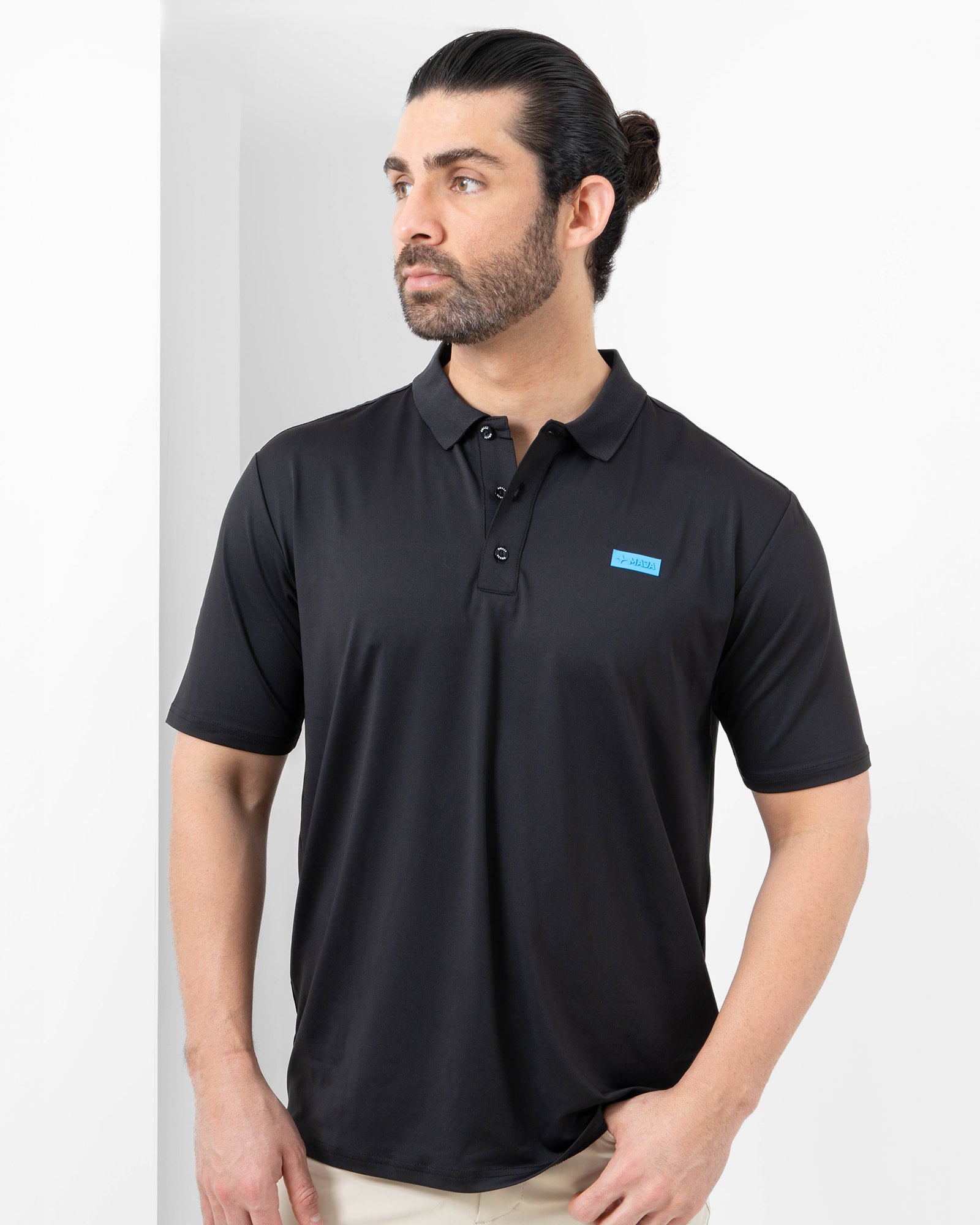 MAJA® Polo, Black, front view, Regular fit, Polyester, with UPF 50, versatile use