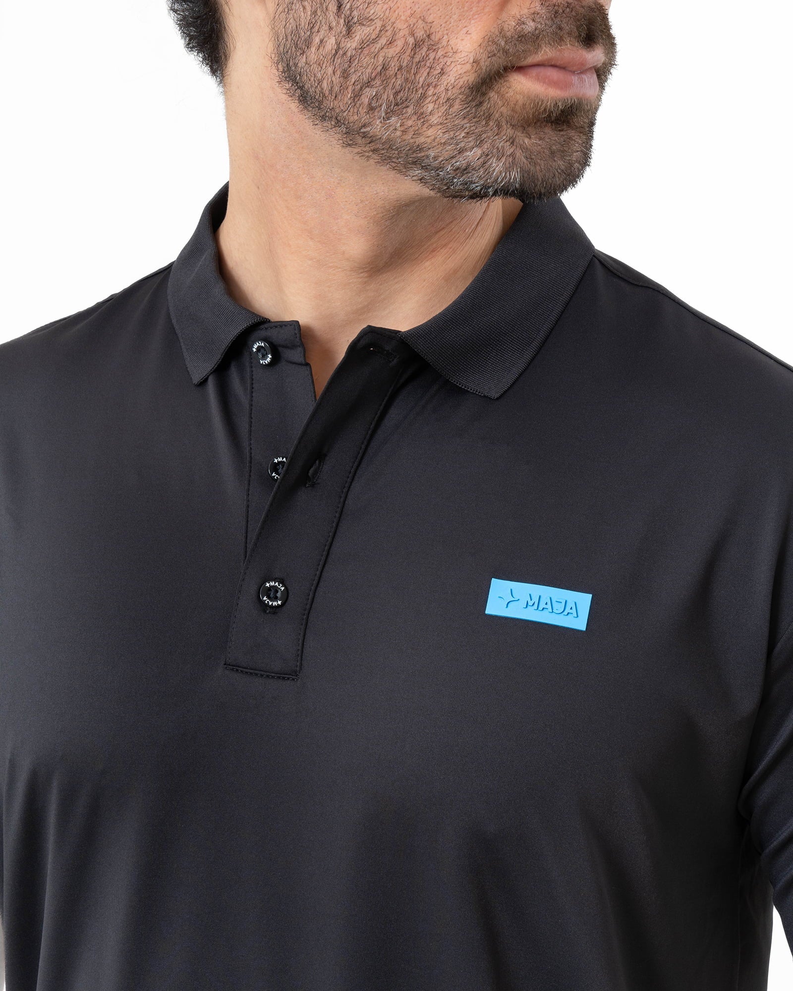MAJA® Polo, Black, side view, Regular fit, Polyester, with UPF 50, versatile use