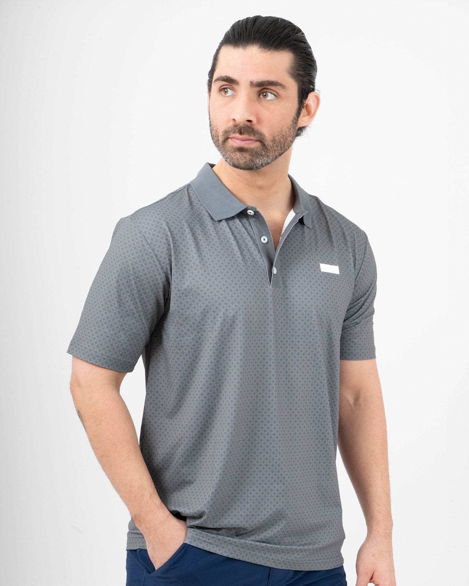 MAJA® Polo, Patrón nube verde, front view, Regular fit, Polyester, with UPF 50, versatile use