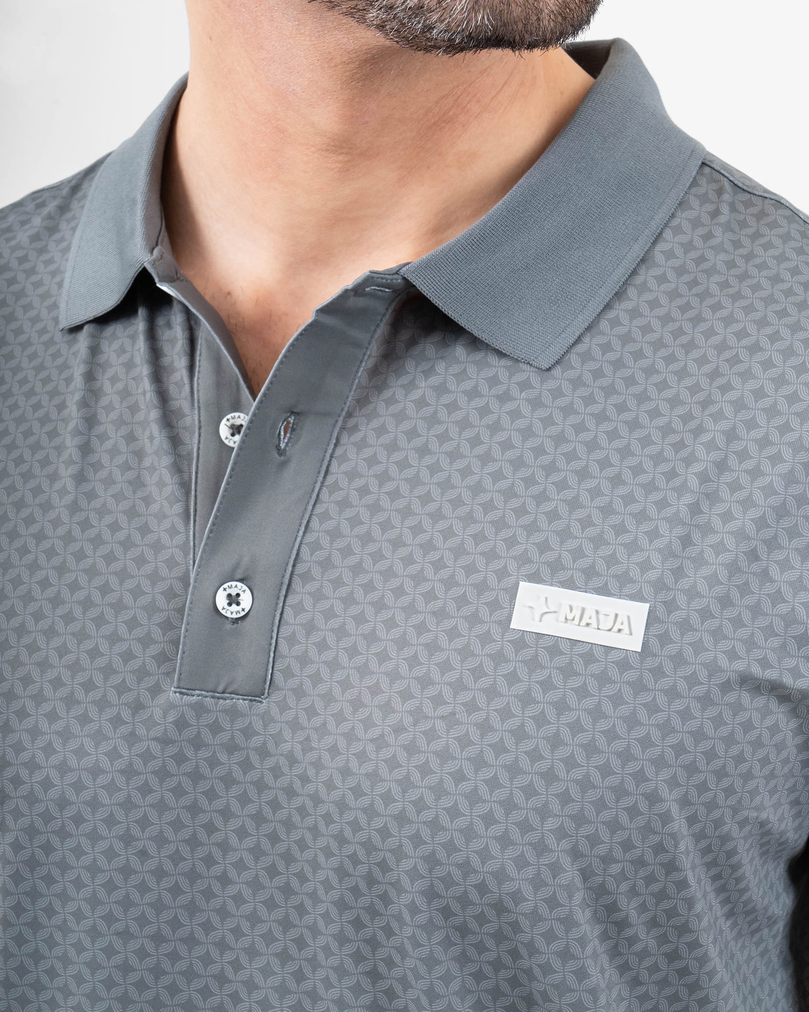 MAJA® Polo, Patrón nube verde, side view, Regular fit, Polyester, with UPF 50, versatile use