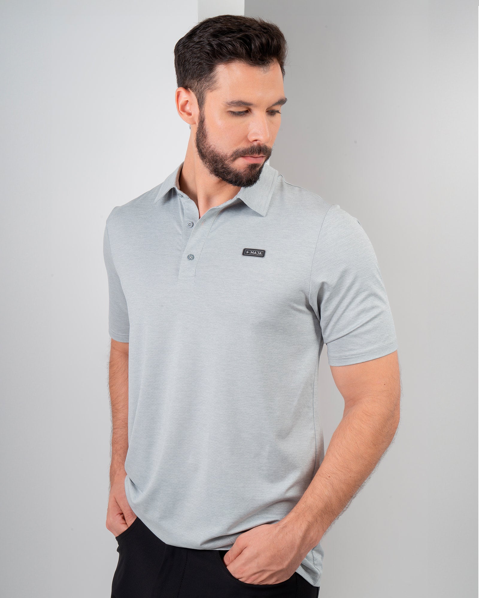 MAJA® Active Polo, Light Gray, front view, Regular fit, Polyester, with UPF 50, versatile use