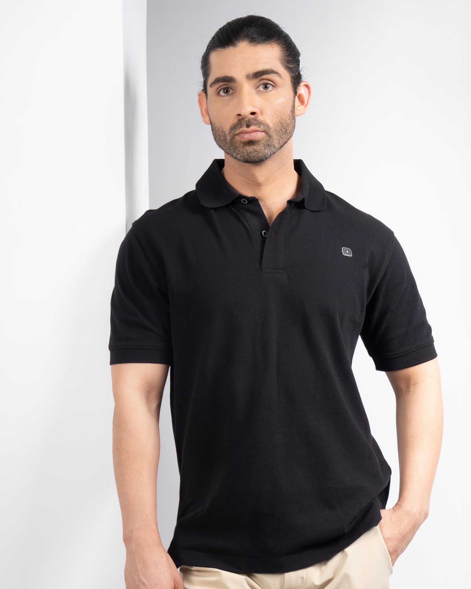 Piqué Polo, Black, front view, Regular fit, Cotton, with 4-way stretch fabric, versatile use