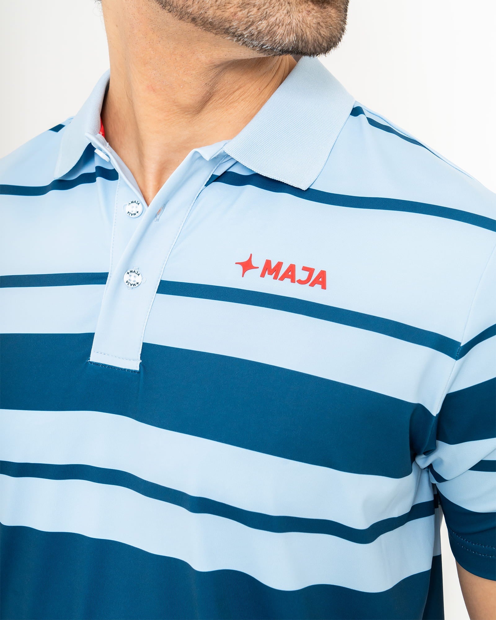 Pure Line Polo, Rayada azul, side view, Regular fit, Polyester, with 4-way stretch fabric, versatile use