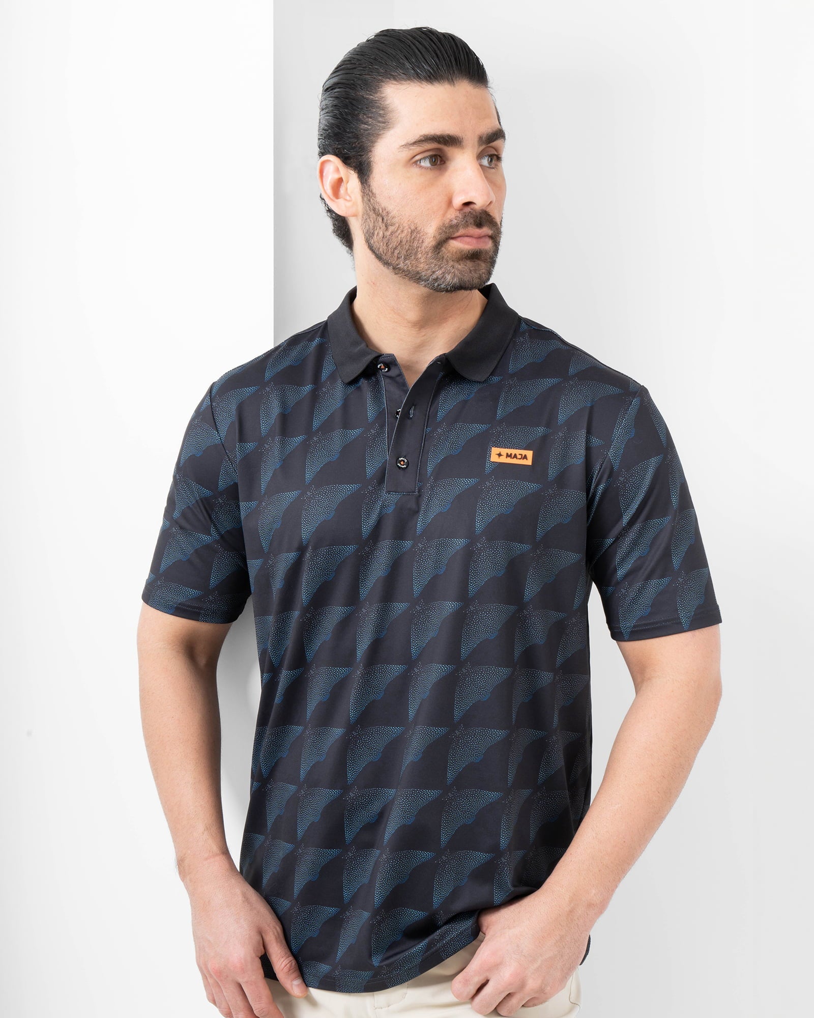 MAJA® Polo, Patrón mantarraya, front view, Regular fit, Polyester, with UPF 50, versatile use