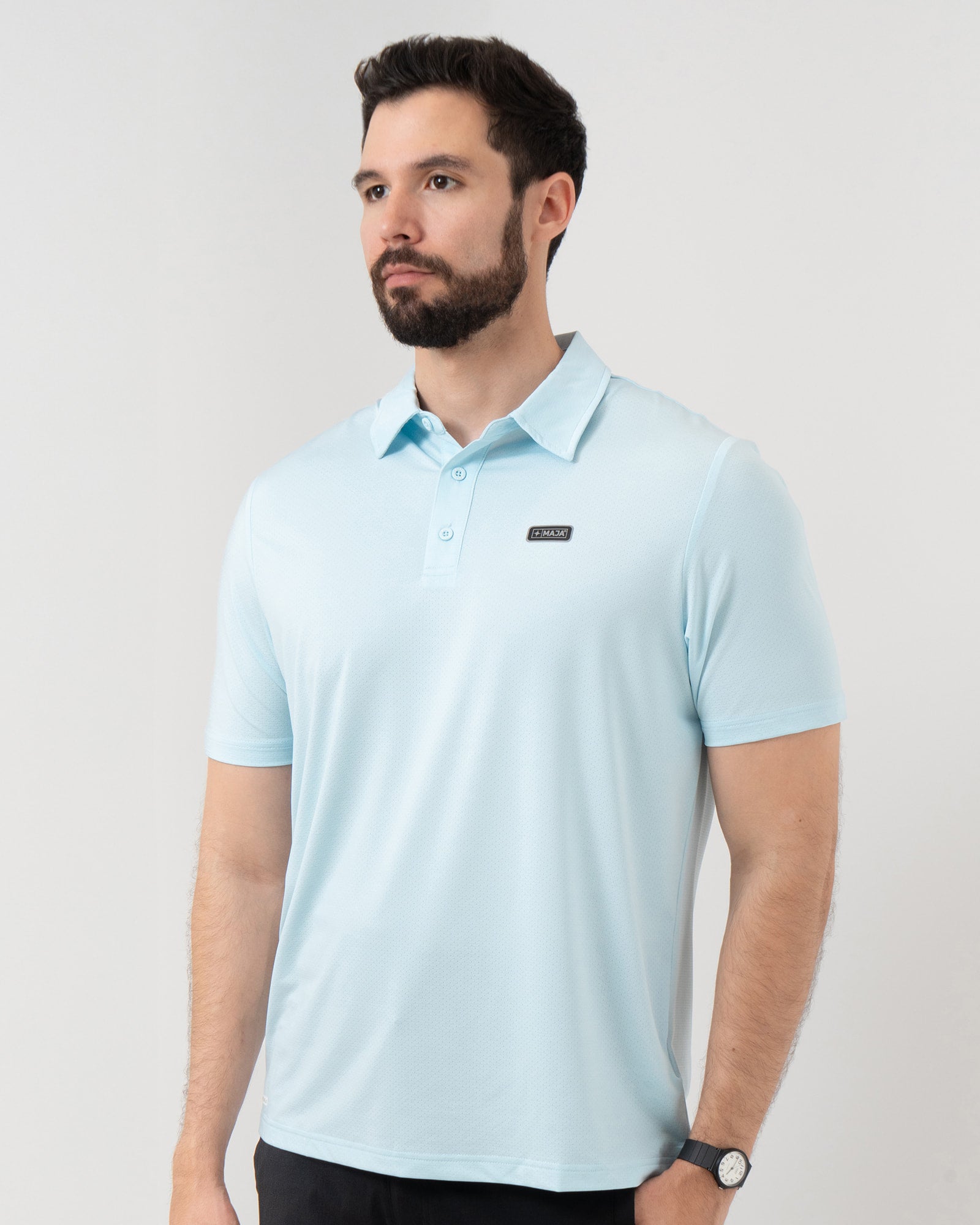 MAJA® Active Polo, Sky Blue, front view, Regular fit, Polyester, with UPF 50, versatile use