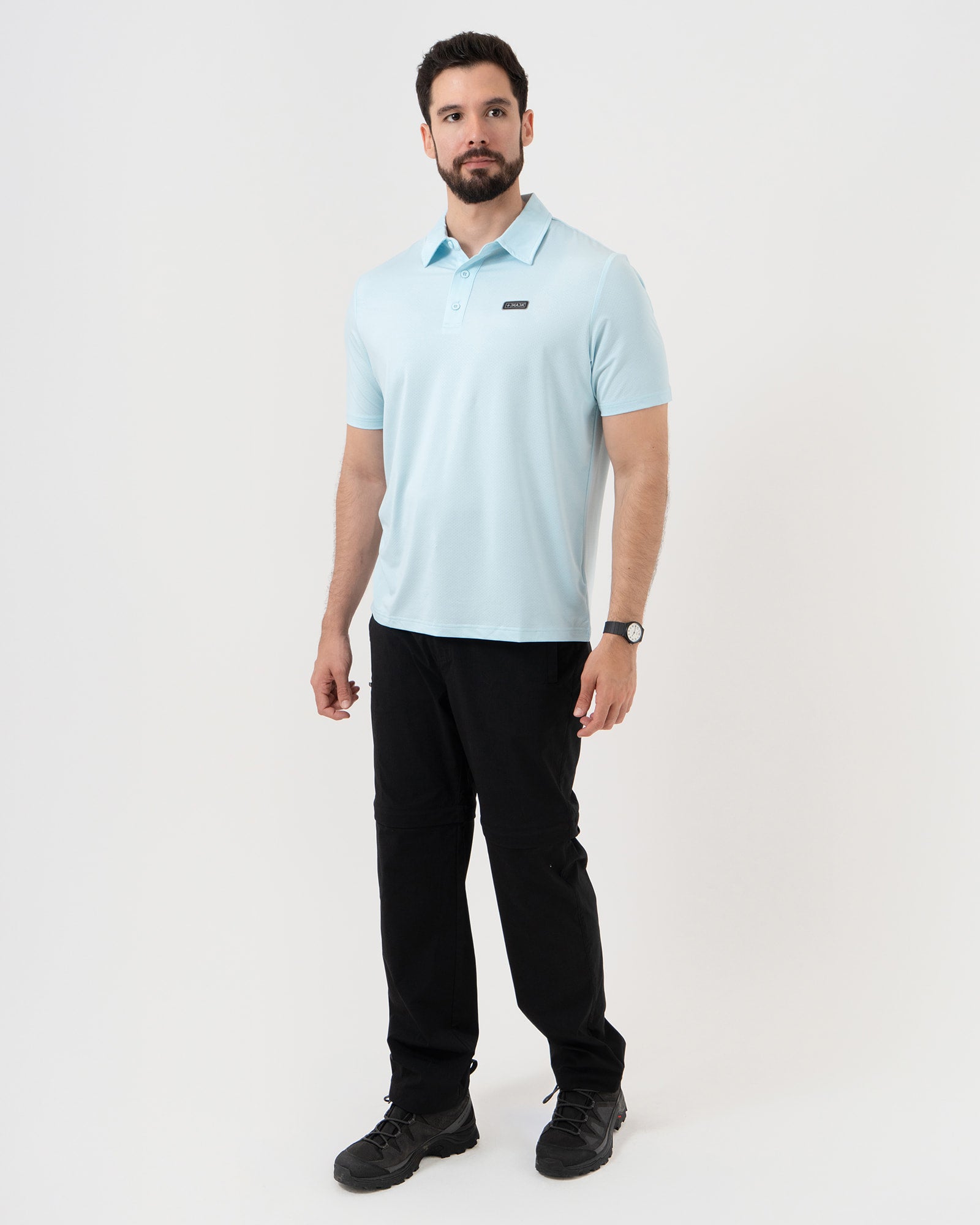MAJA® Active Polo, Sky Blue, detail, Regular fit, Polyester, with UPF 50, versatile use