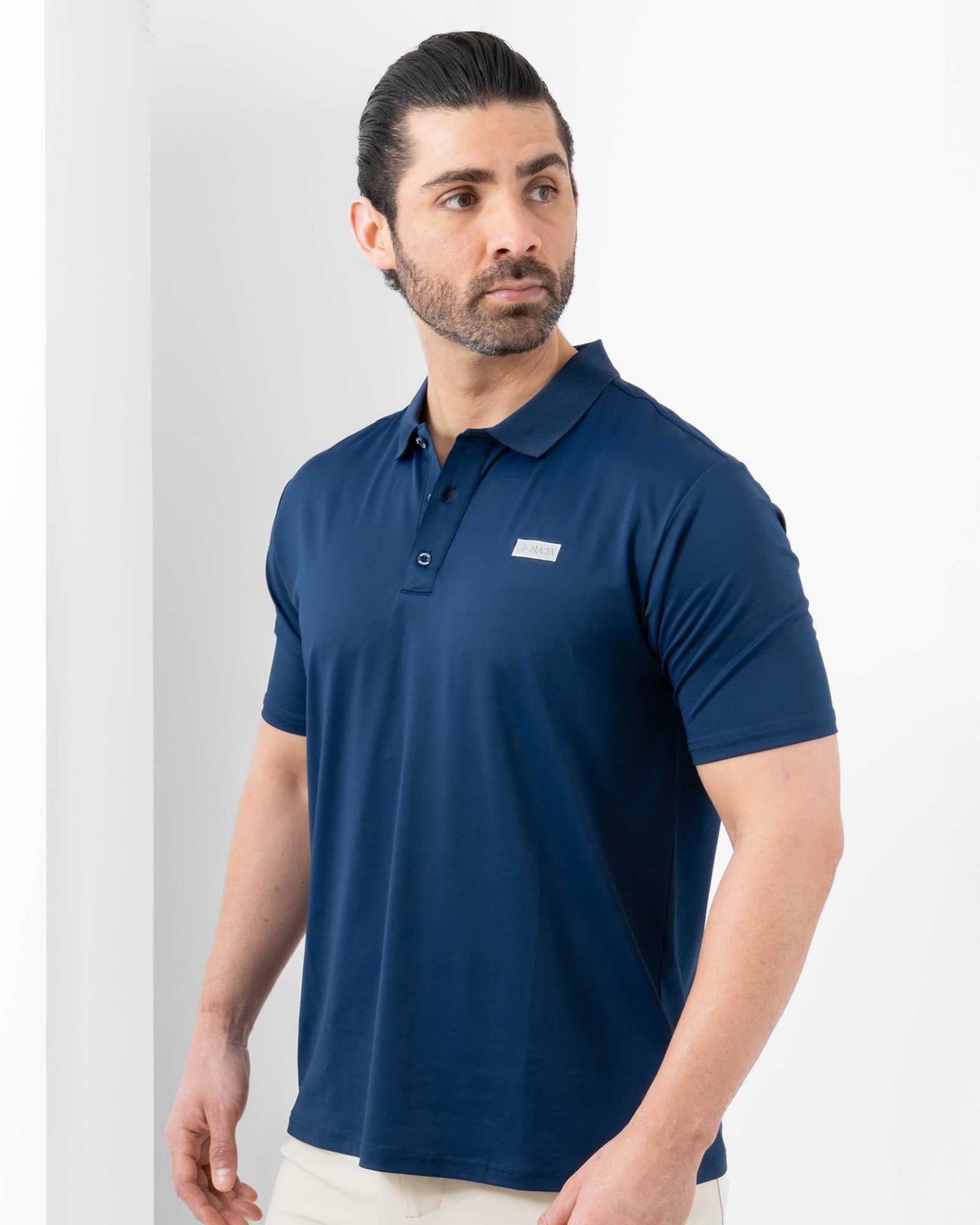 MAJA® Polo, Navy Blue, front view, Regular fit, Polyester, with UPF 50, versatile use