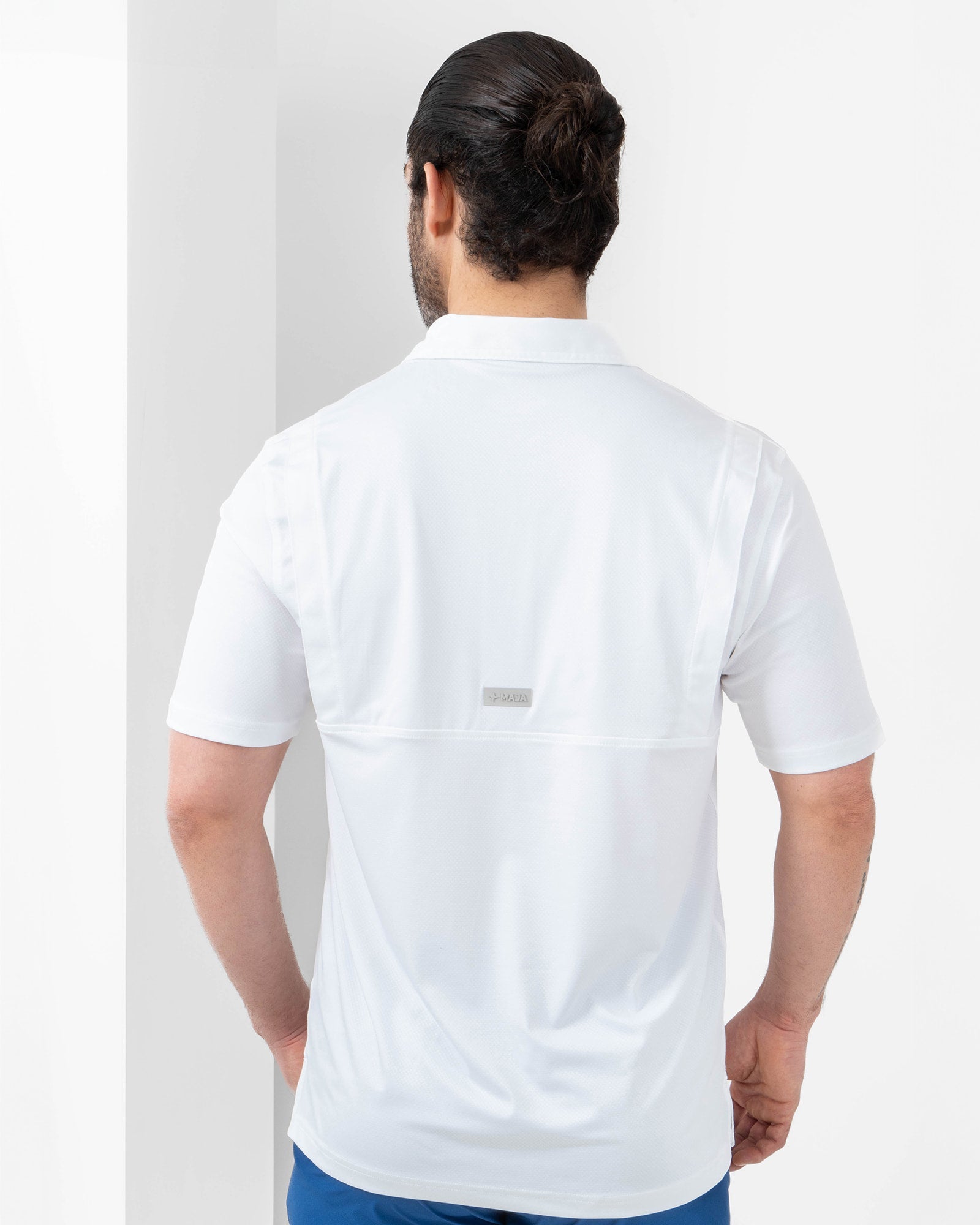 Naval Polo, White, back view, Regular fit, Polyester, with 4-way stretch fabric, versatile use