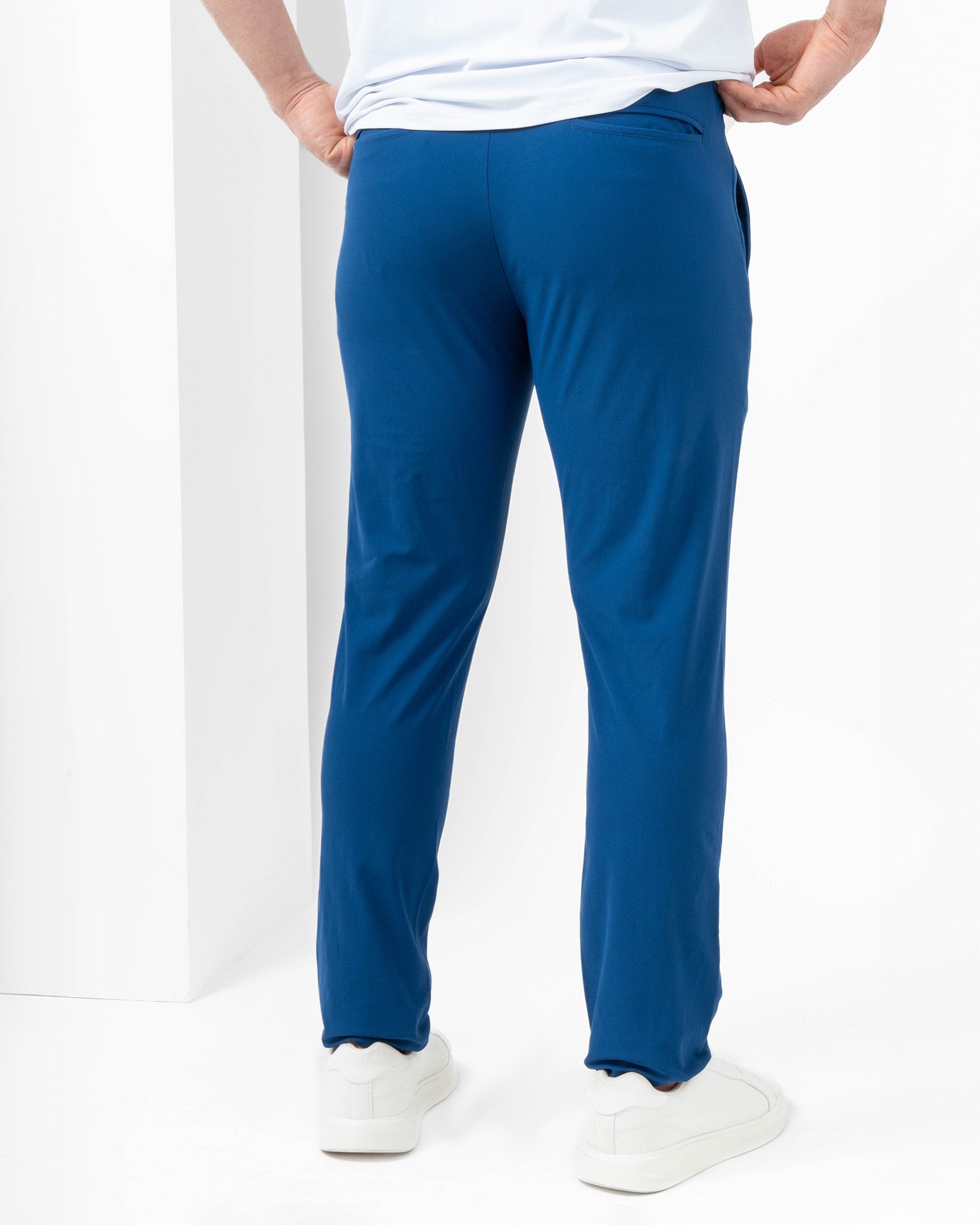 Slim Pants, Navy Blue, back view, Slim fit, Polyester, with 4-way stretch fabric, versatile use