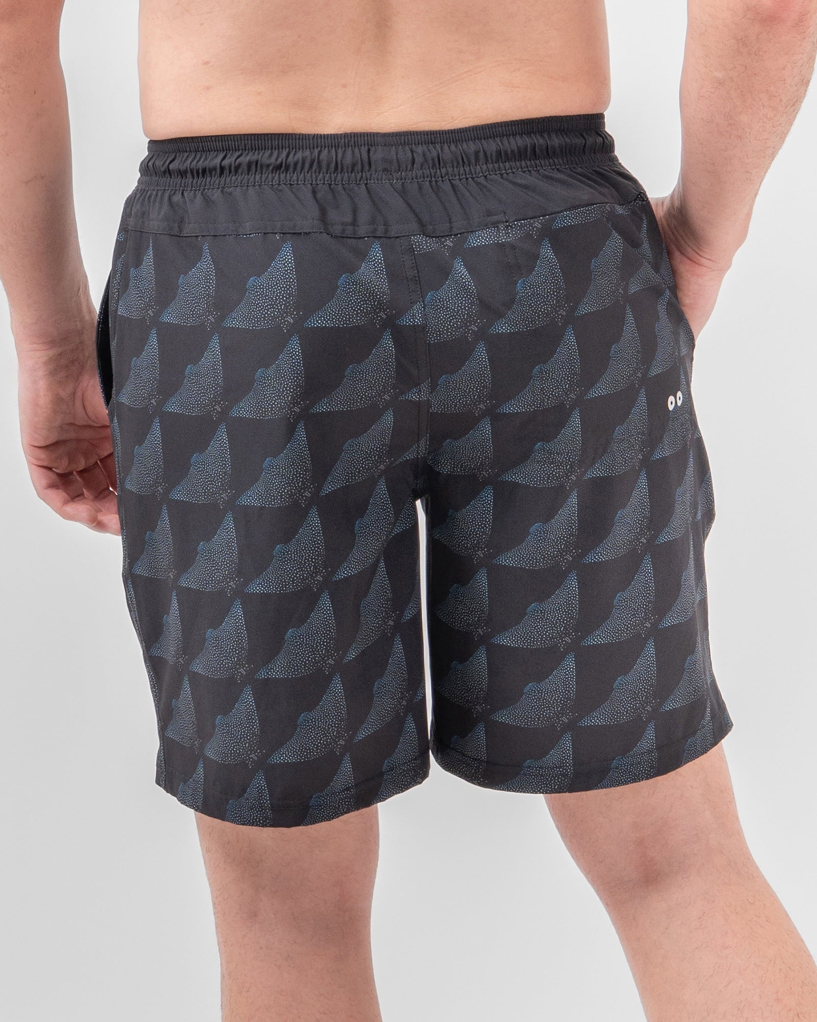 MAJA® Swim Shorts, Manta Ray Pattern, back view, Relaxed fit, Polyester, with 4-way stretch fabric, versatile use