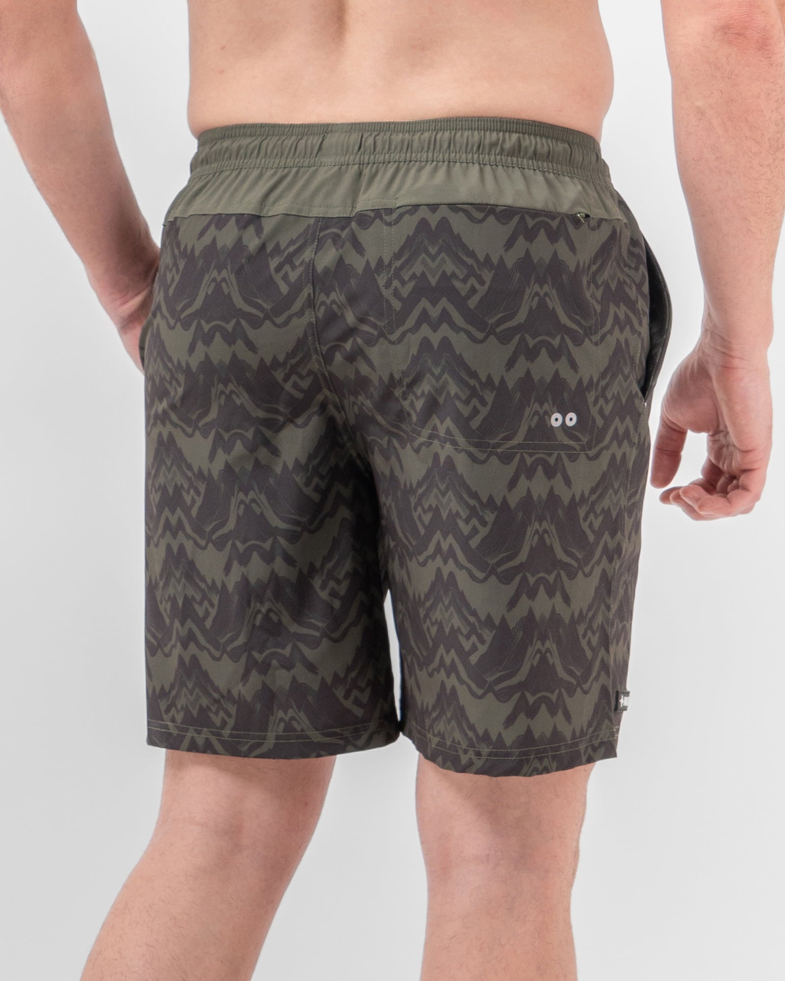 MAJA® Swim Shorts, Patrón contoy verde, back view, Relaxed fit, Polyester, with 4-way stretch fabric, versatile use