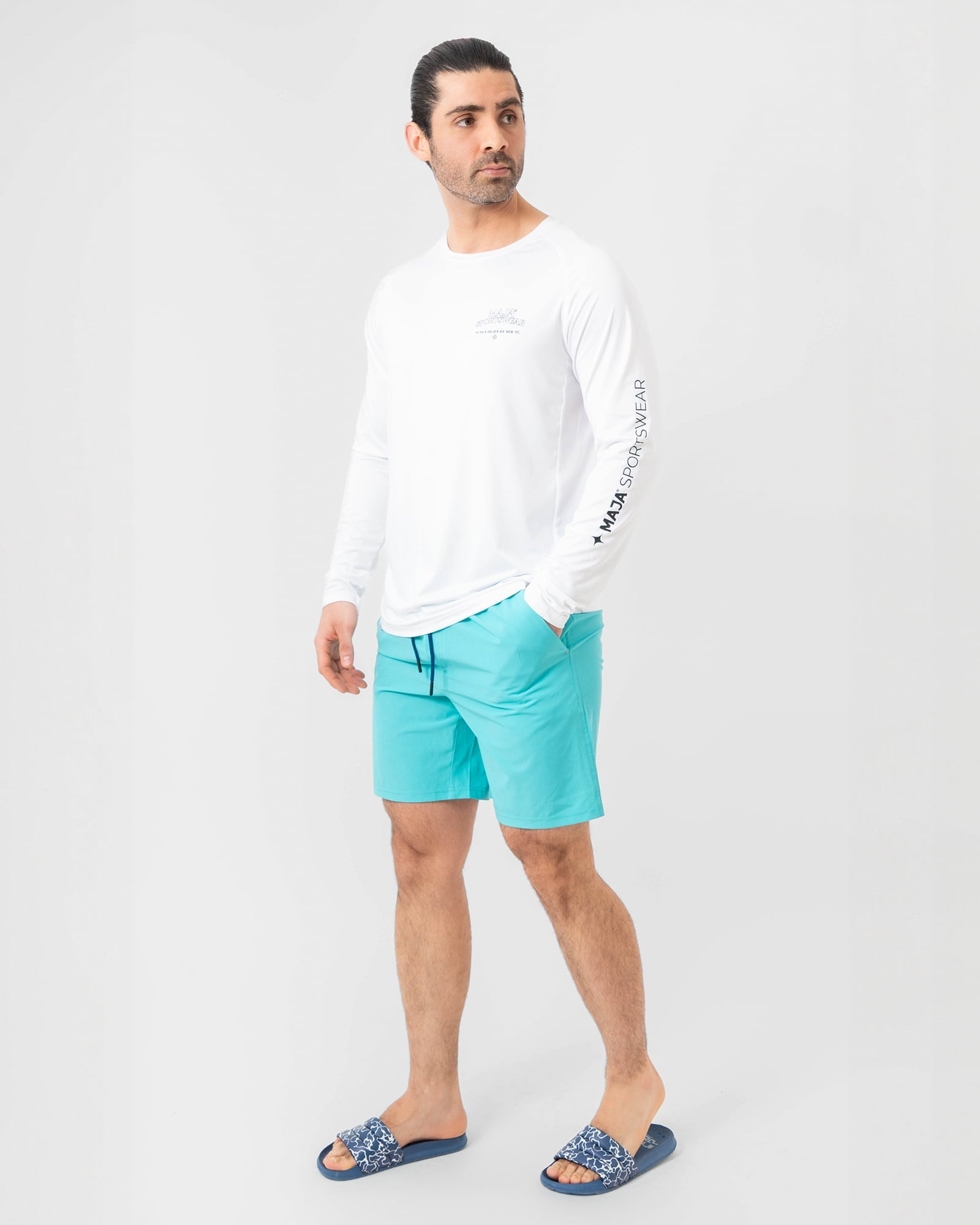 MAJA® Swim Shorts, Sky Blue, detail, Relaxed fit, Polyester, with 4-way stretch fabric, versatile use