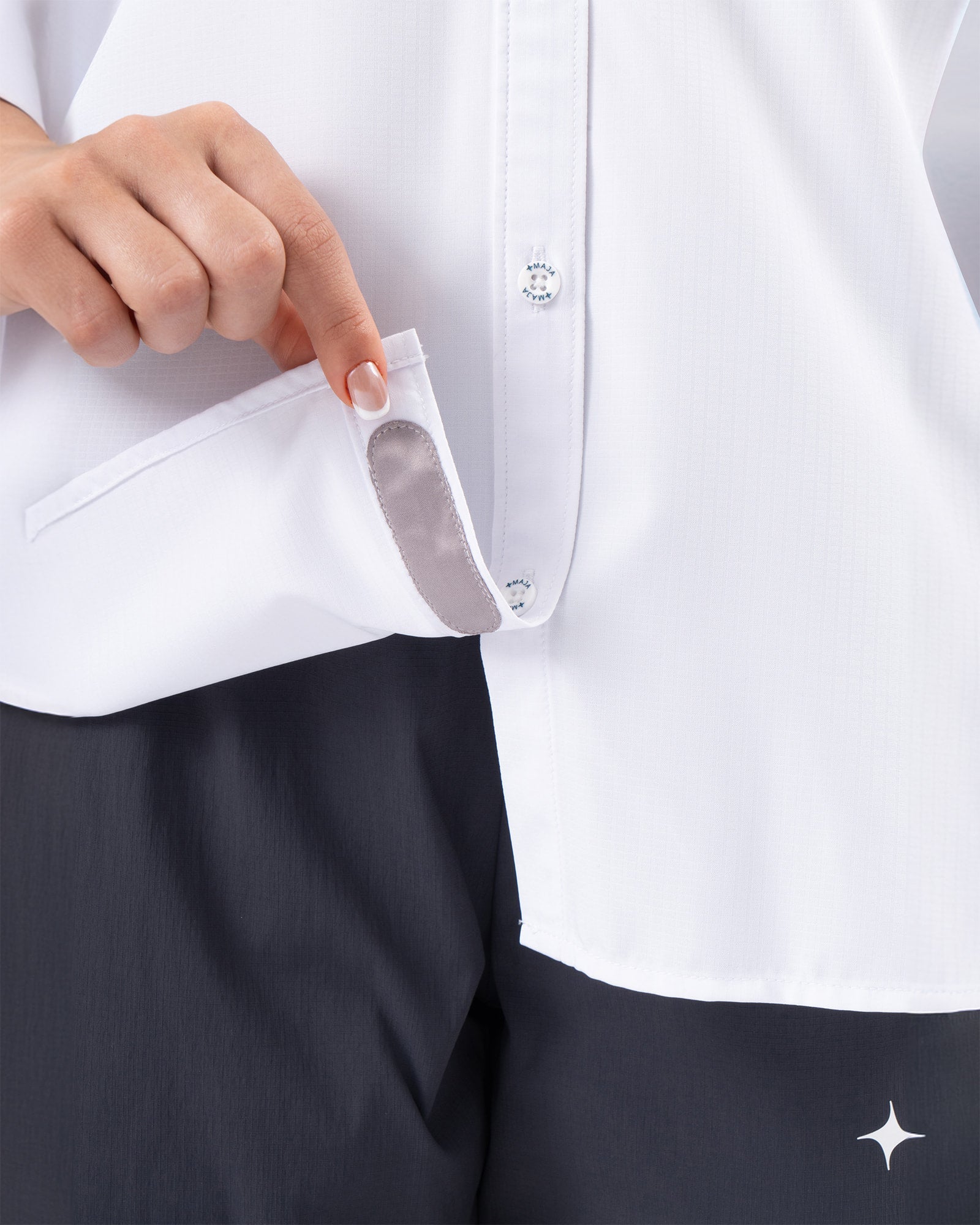 MAJA® Outdoor Signature Shirt, White, detail, Regular fit, Polyester, with ripstop, ideal for office