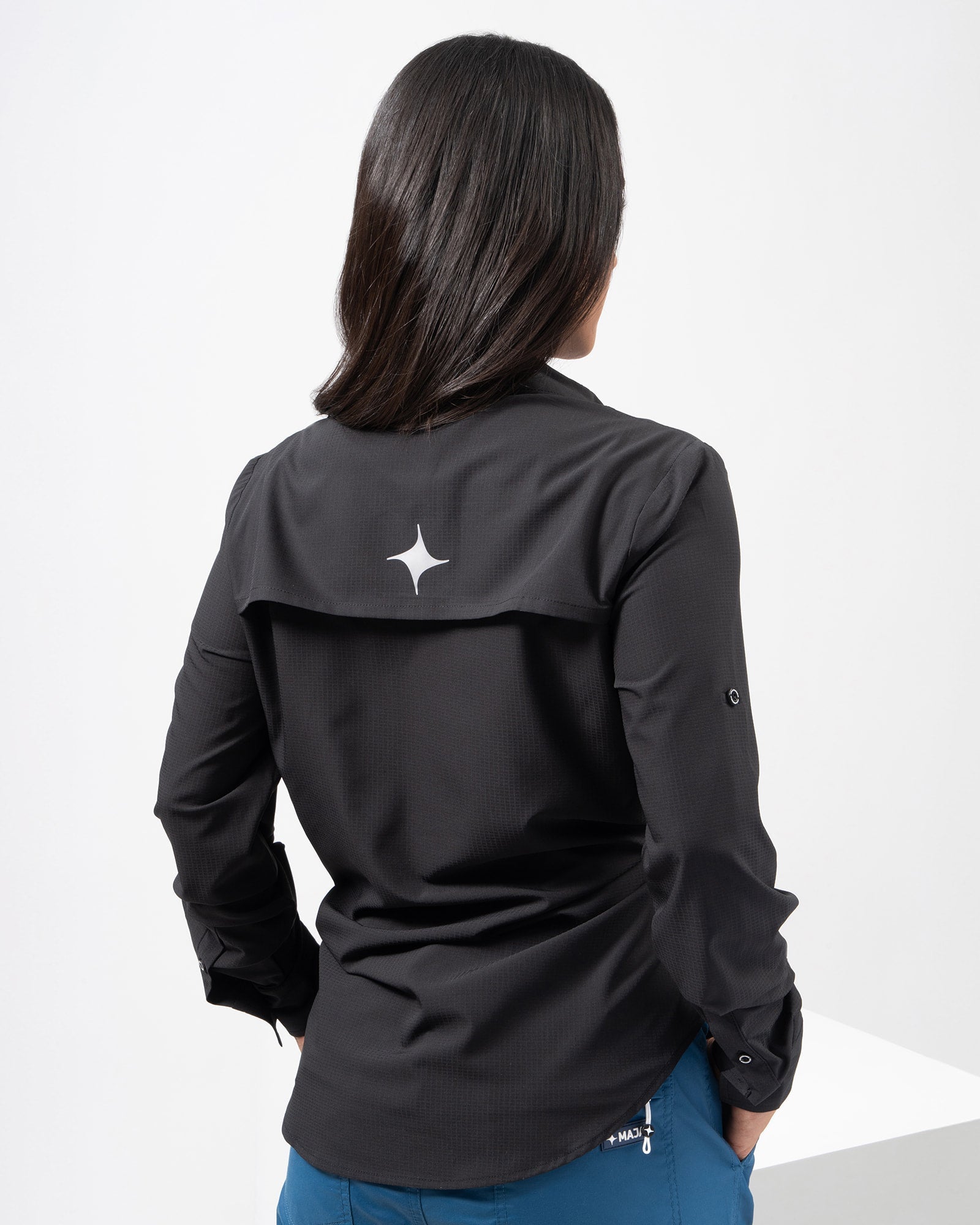 MAJA® Outdoor Signature Shirt, Black, back view, Regular fit, Polyester, with ripstop, ideal for office