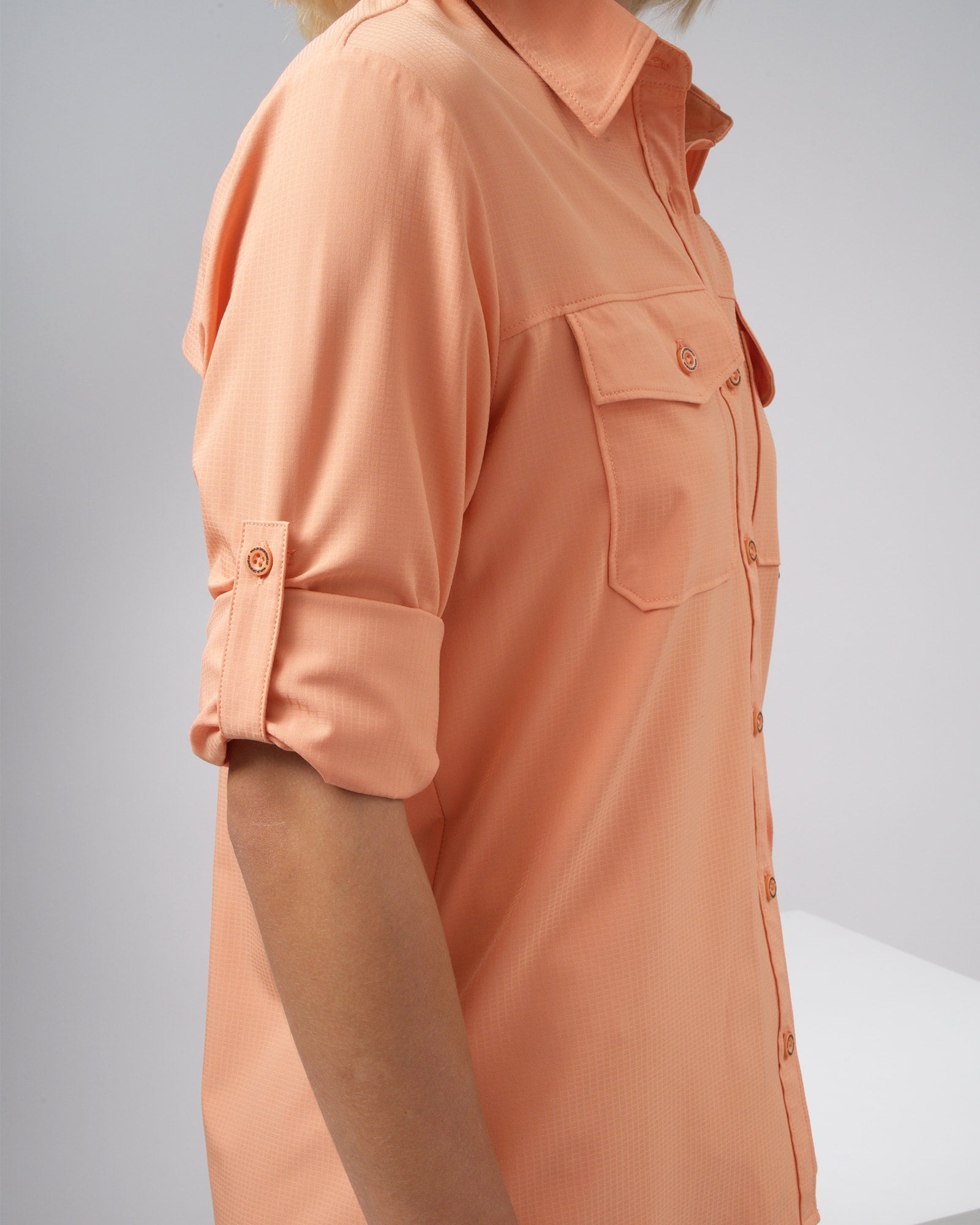 MAJA® Outdoor Signature Shirt, Durazno, side view, Regular fit, Polyester, with ripstop, ideal for office