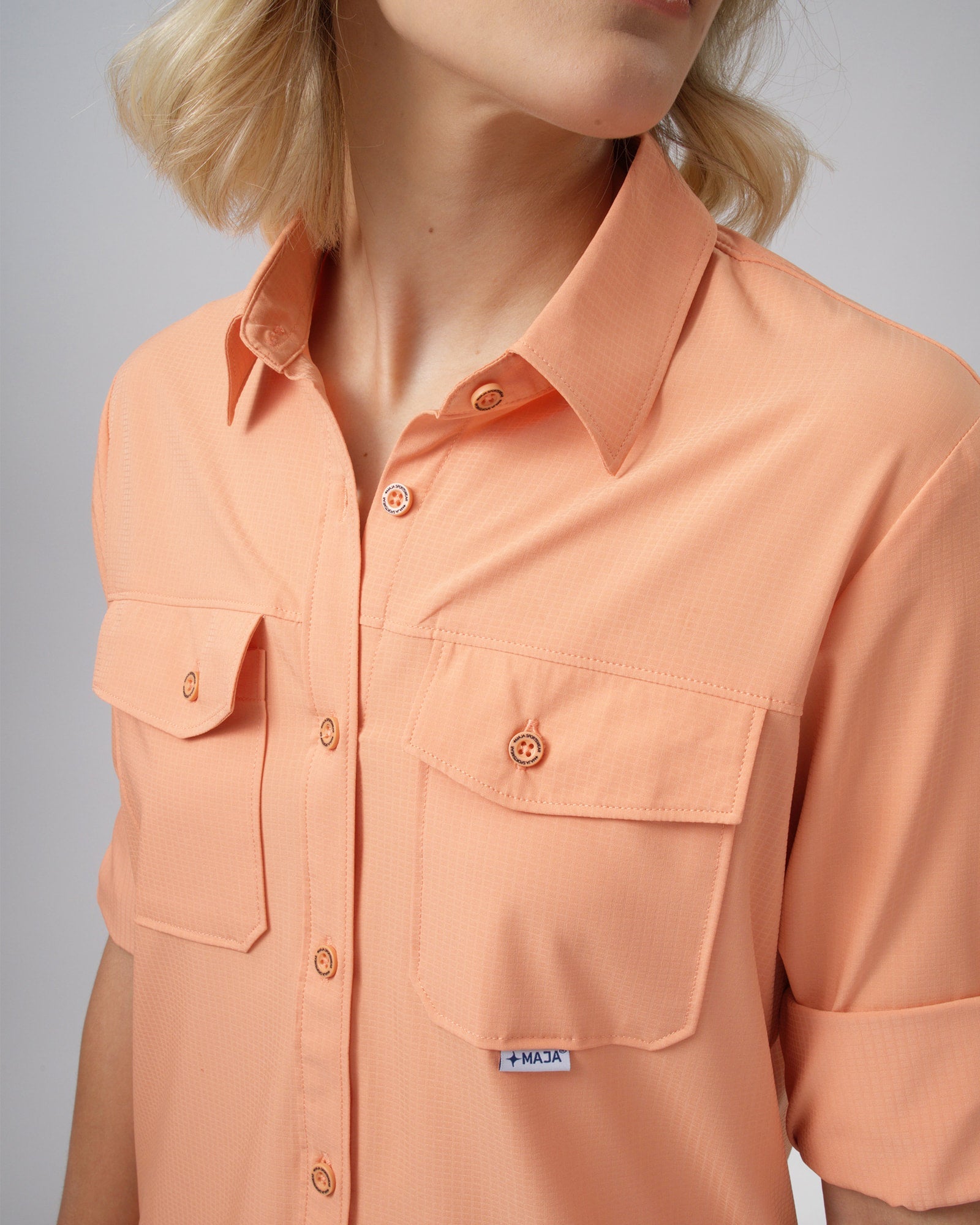 MAJA® Outdoor Signature Shirt, Durazno, detail, Regular fit, Polyester, with ripstop, ideal for office