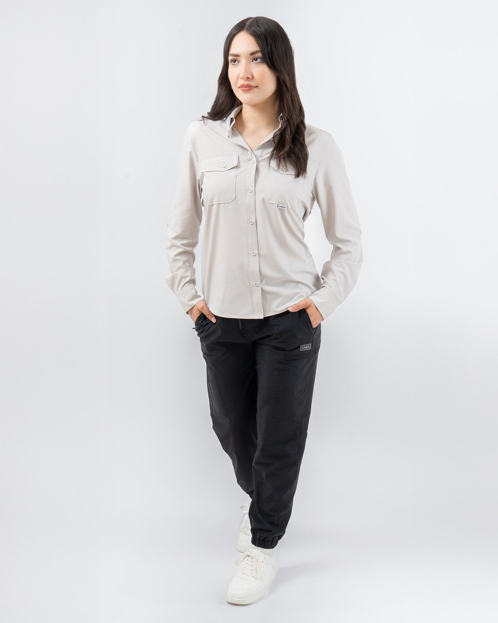 MAJA® Outdoor Signature Shirt, Gray, detail, Regular fit, Polyester, with ripstop, ideal for office