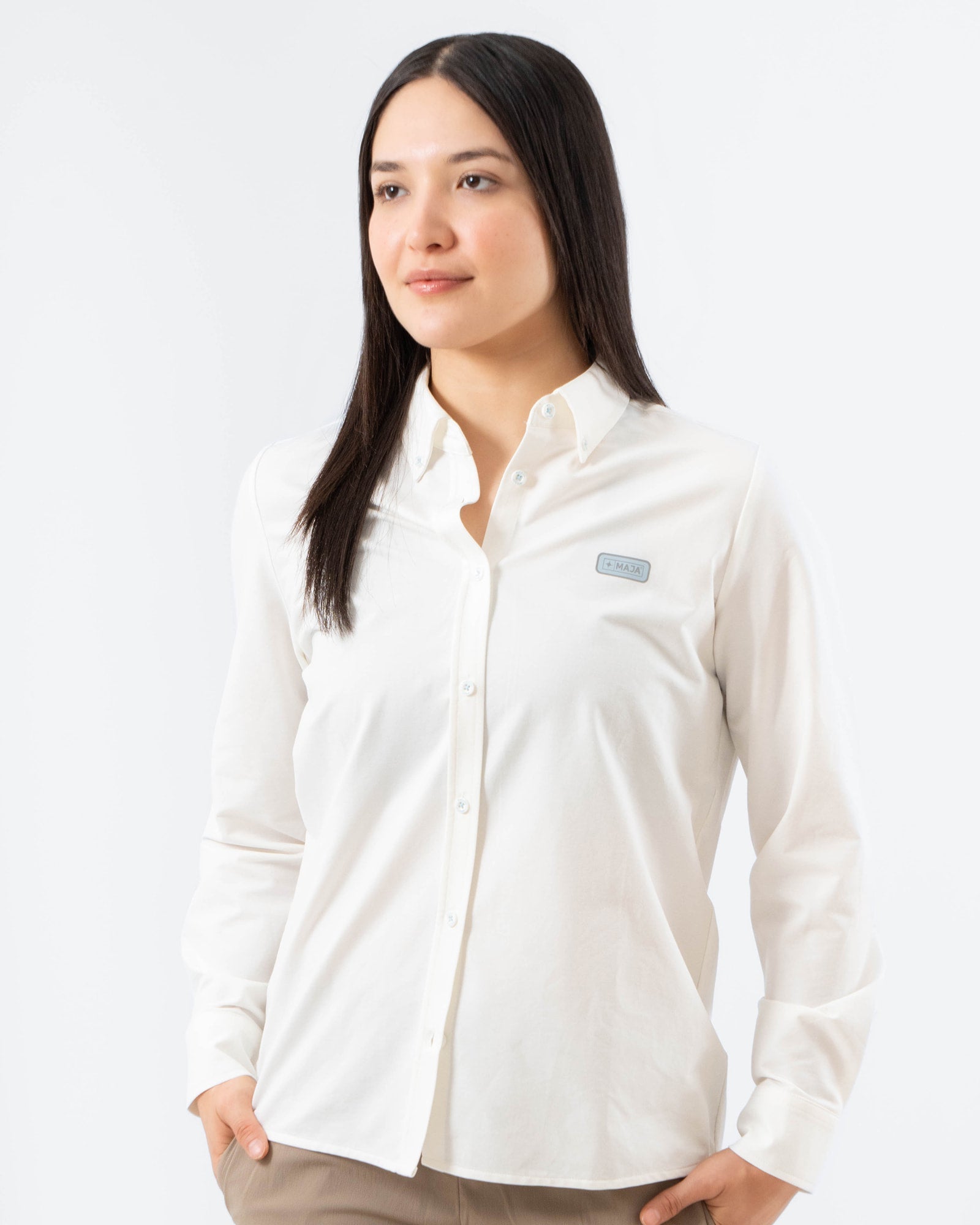 MAJA® Oxford Shirt, White, front view, Regular fit, Polyester, ideal for office