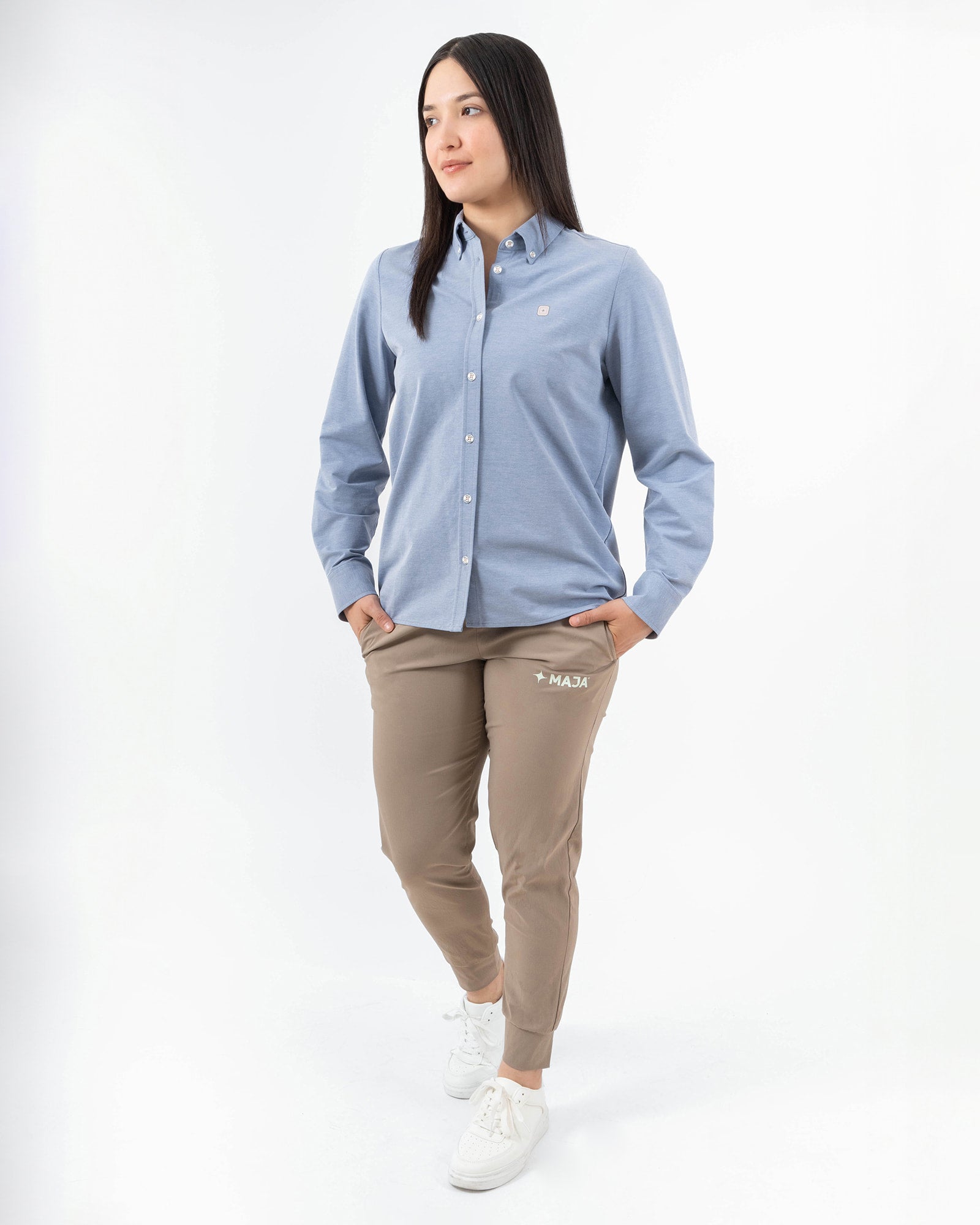 MAJA® Oxford Shirt, Sky Blue, detail, Regular fit, Polyester, ideal for office