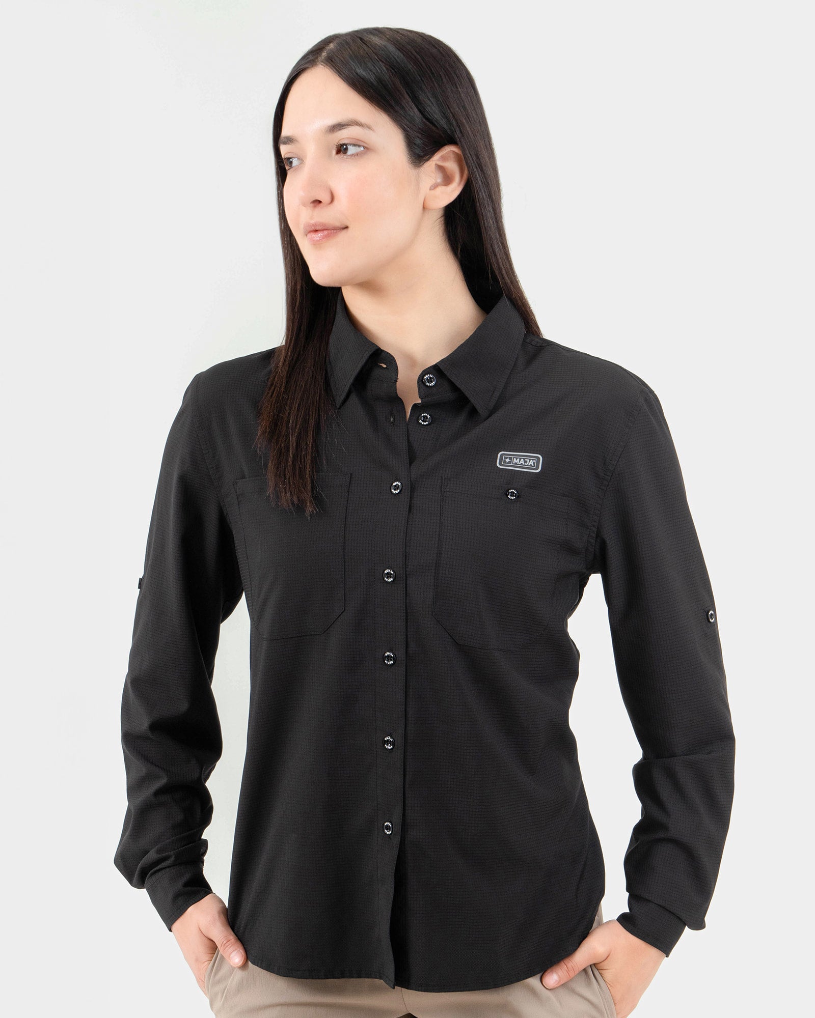 Pescadero Shirt, Black, front view, Relaxed fit, Polyester, ideal for office