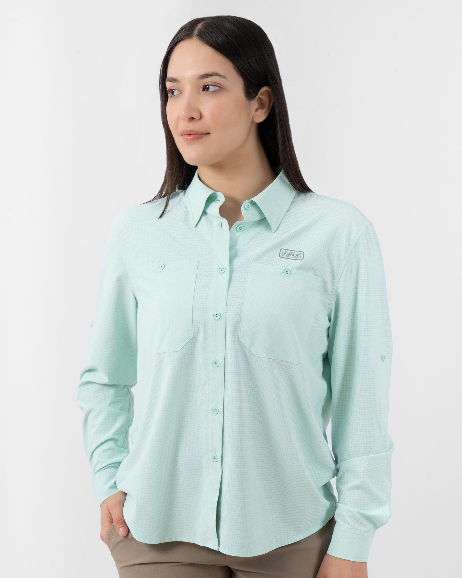 Pescadero Shirt, Verde menta, front view, Relaxed fit, Polyester, ideal for office