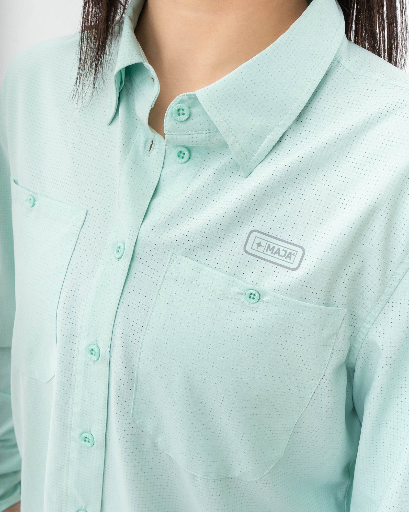 Pescadero Shirt, Verde menta, side view, Relaxed fit, Polyester, ideal for office