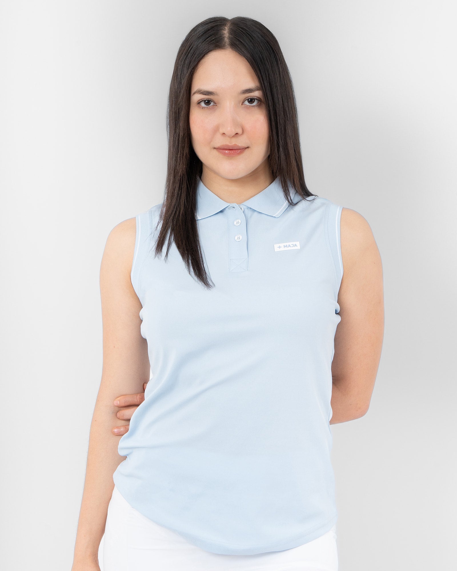 MAJA® Nube Sleeveless Polo, Sky Blue, front view, Slim fit, Polyester, versatile use