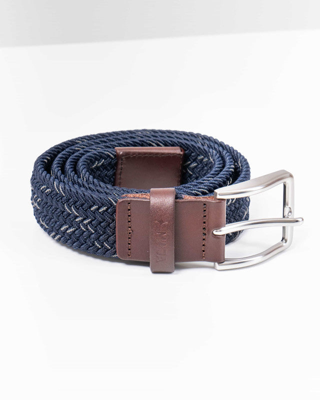 MAJA® Woven Belt, Blue and Brown, front view, versatile use