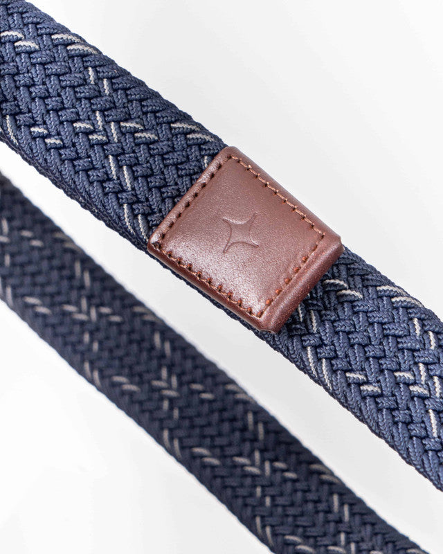 MAJA® Woven Belt, Blue and Brown, side view, versatile use