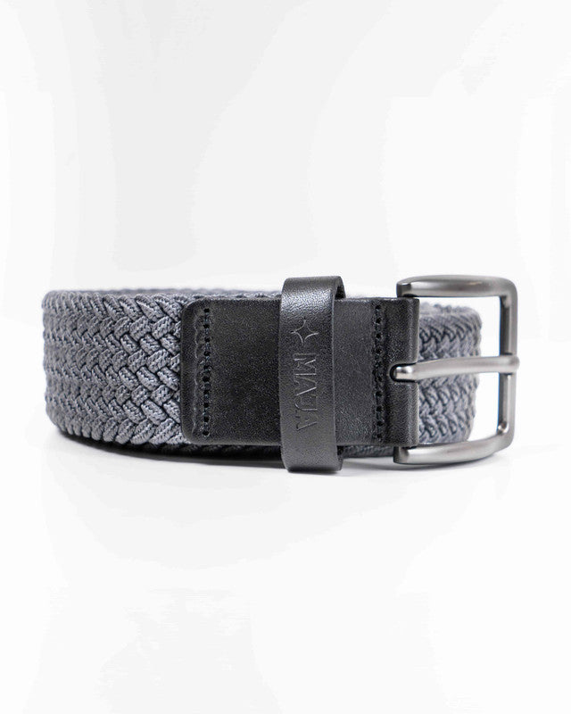 MAJA® Woven Belt, Gray and Black, front view, versatile use