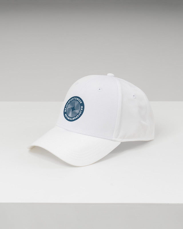 Lucero Emblem Snapback Cap, White, front view, Cotton, sun protection and casual style