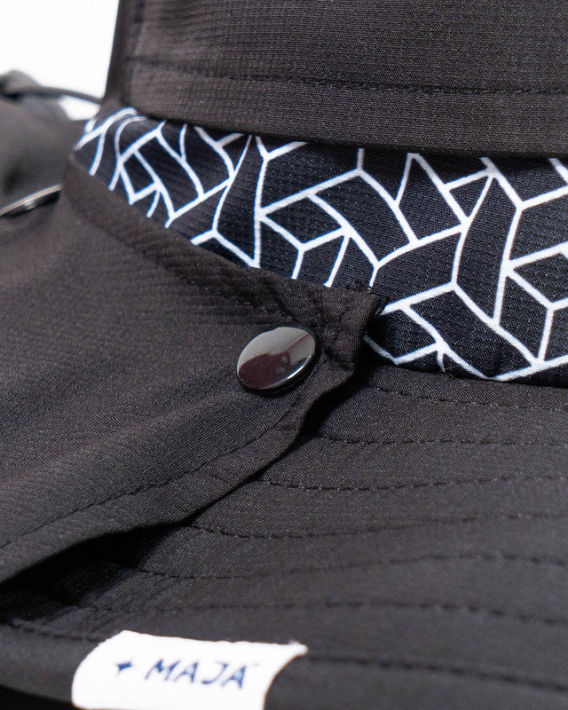 Sombrero Desmontable MAJA® Pescador, Negro, vista lateral, Poliéster, con Aberturas de ventilación, protección solar y estilo casual