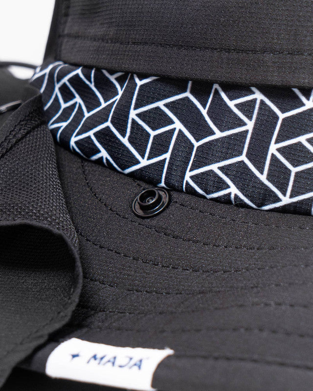 Sombrero Desmontable MAJA® Pescador, Negro, detalle, Poliéster, con Aberturas de ventilación, protección solar y estilo casual